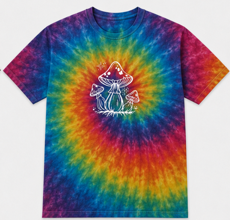 Finished You Dye mushroom design tie-dye shirt